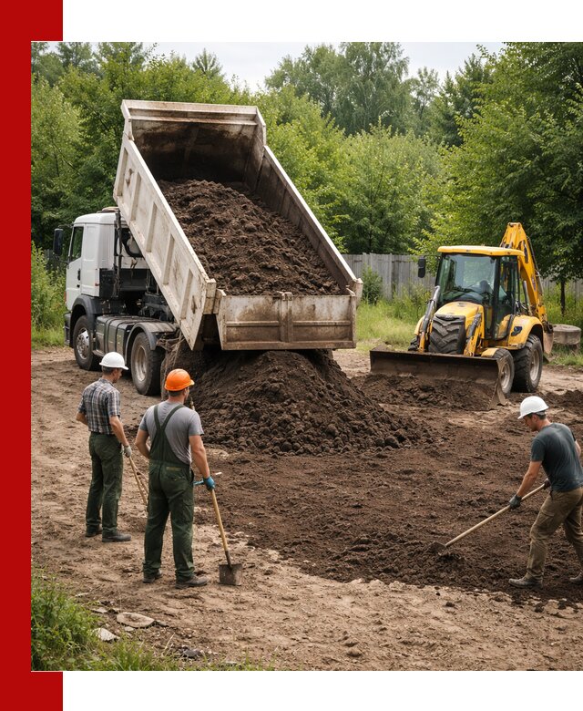 Доставка и укладка грунта для выравнивания участка в Соколе