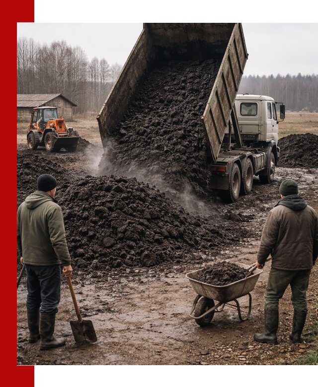 Доставка низинного торфа с разгрузкой и доставкой в Соколе