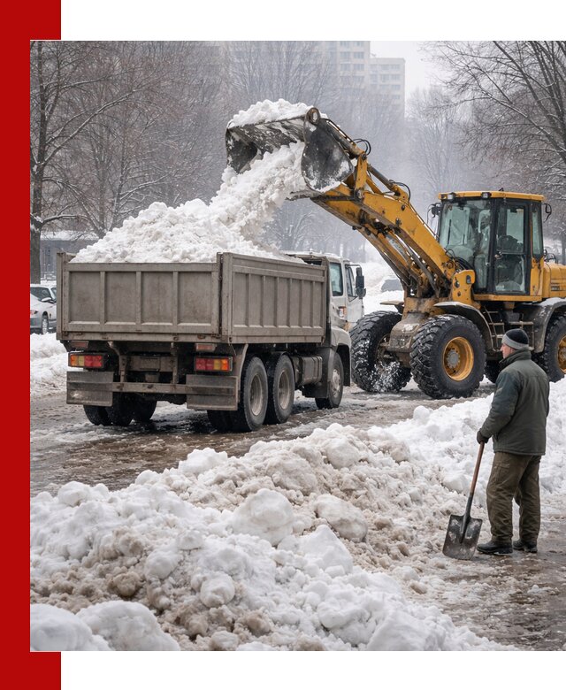 Вывоз снега грузовой техникой в Соколе оперативно и чисто
