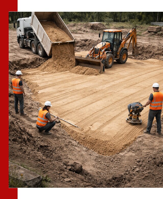 Устройство песчаной подушки для фундаментов и дорог в Соколе